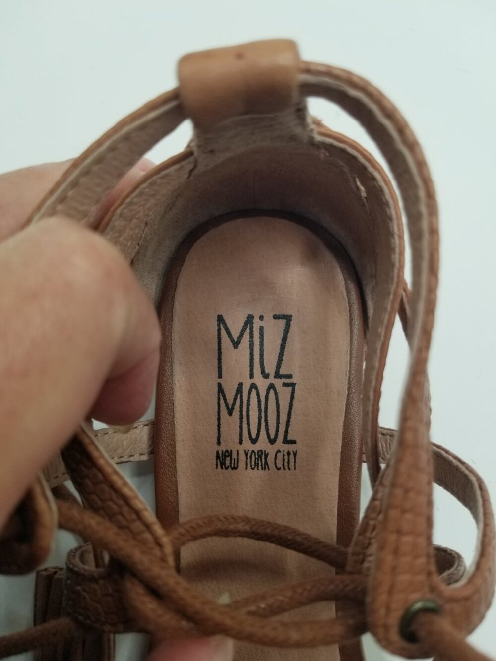 Miz Mooz Brown Leather Lace-Up Pointed Toe Flats - Picture 2 of 13